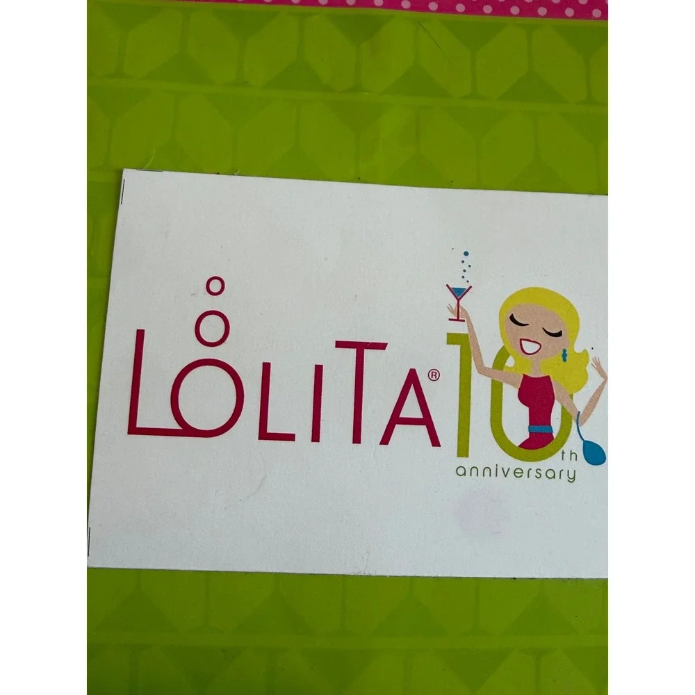 Lolita 10th Anniversary Wine Bottle Gift Bag Pink Green Polka Dot Martini Glass